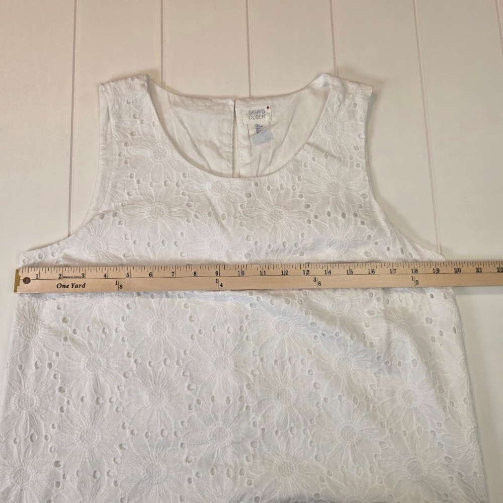 Sigrid Olsen Womens L Shift Dress White Floral Eyelet 100% Cotton Sleeveless NEW - Picture 6 of 8